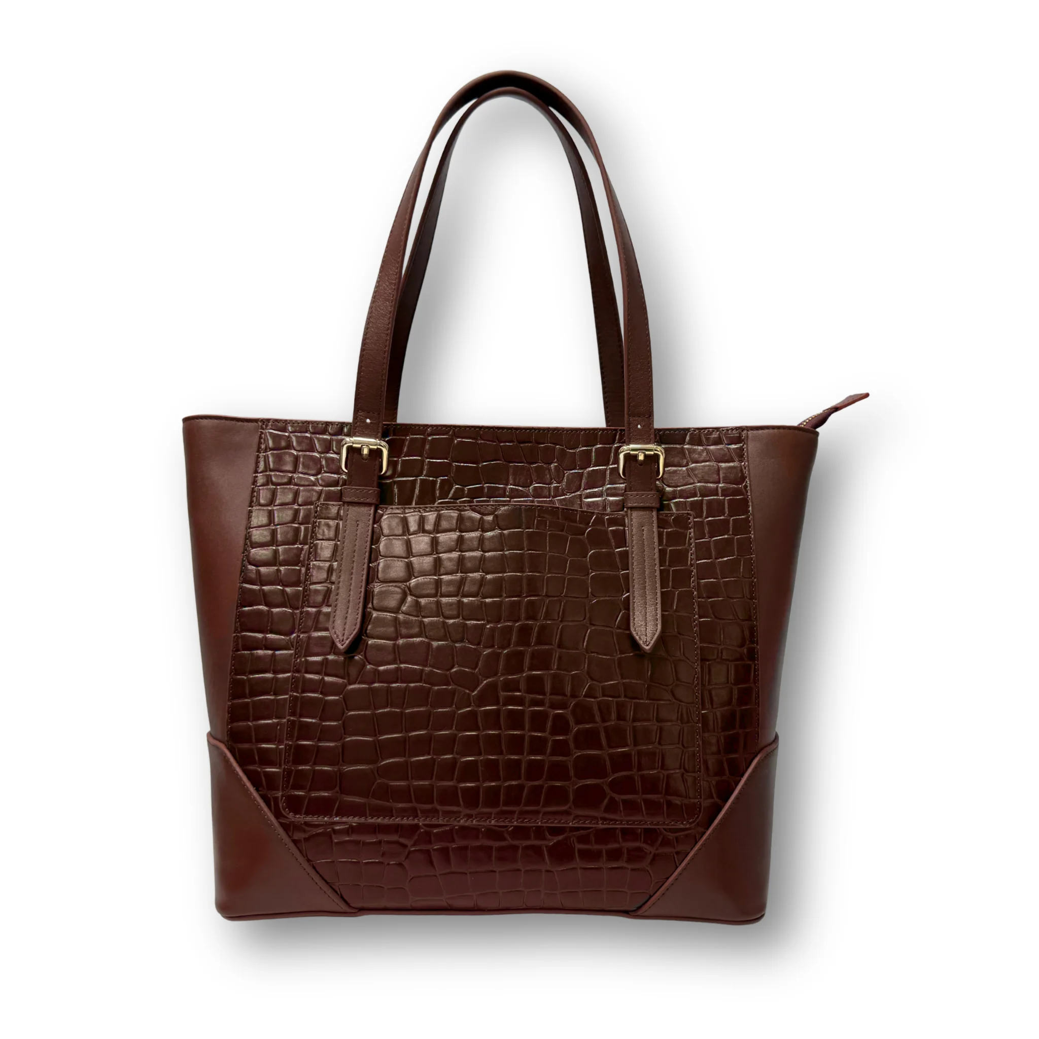 Crocodile Texture Genuine Leather Tote Bag – Office & Daily Use 14" Laptop Bag