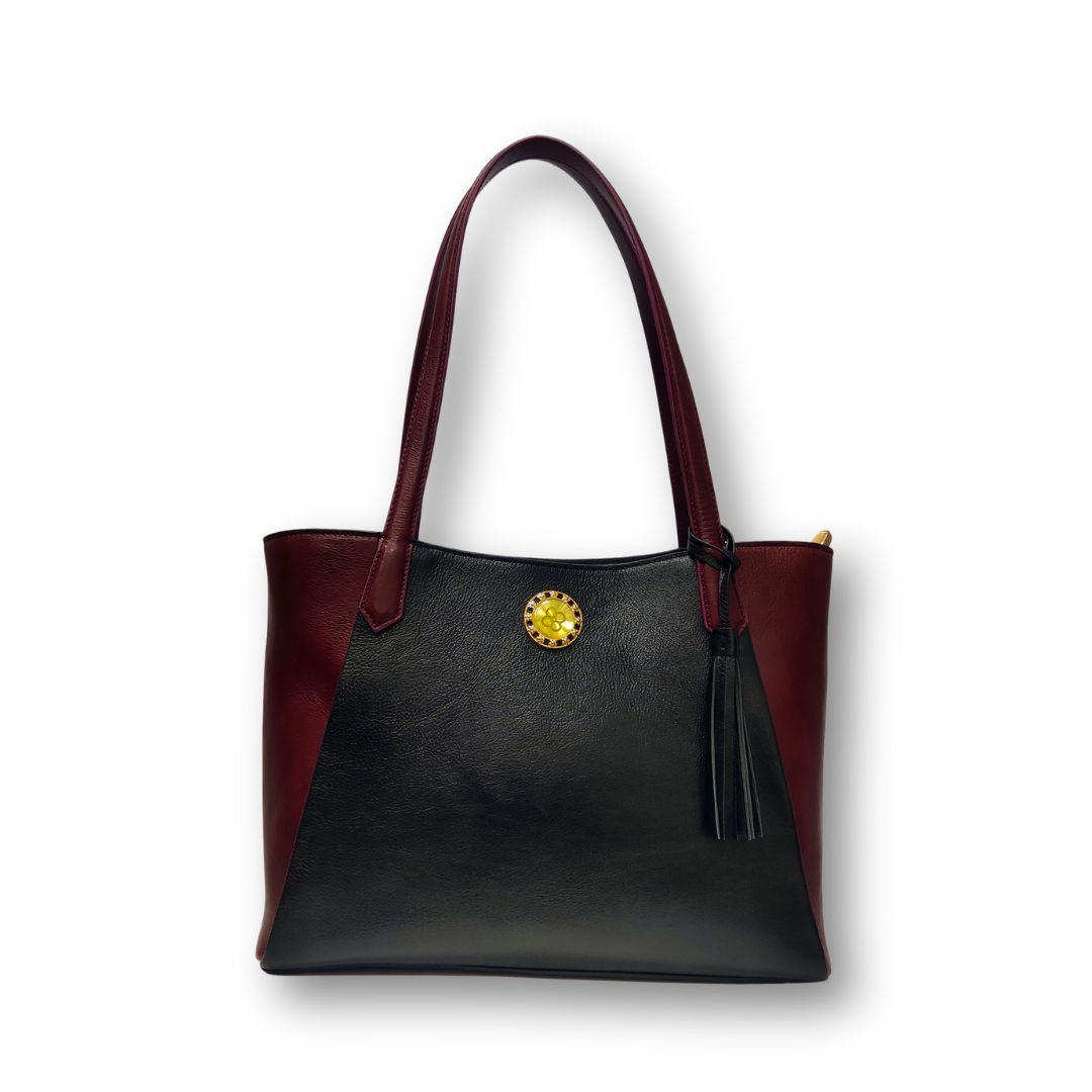 Premium Two-Tone Genuine Leather Tote Bag for Women – Elegant Everyday Carry